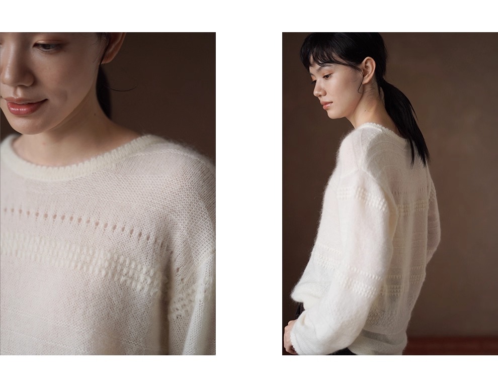 浪漫詩篇唯美重工鉤花馬海毛綿羊毛混紡圓領寬鬆毛衣女