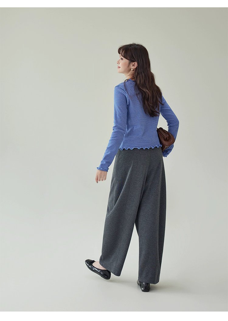 韓系灰色高腰休閒衛褲女秋季新款寬腿百搭彎刀褲