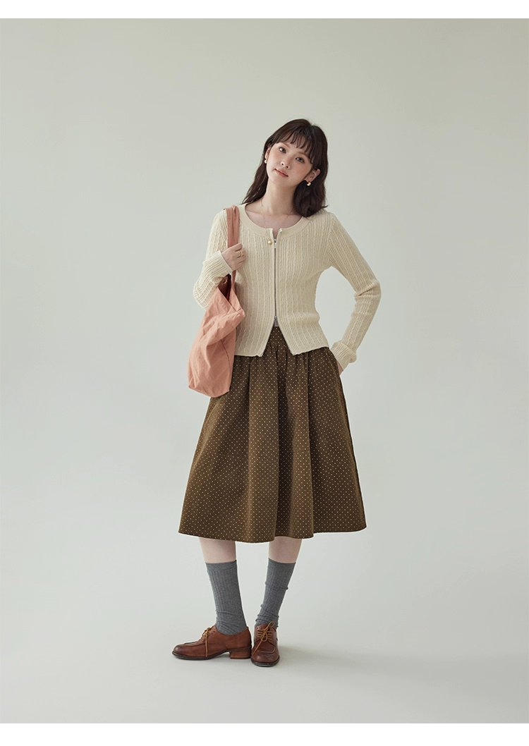 復古波點燈芯絨半身裙女秋冬新款高腰純棉a字裙