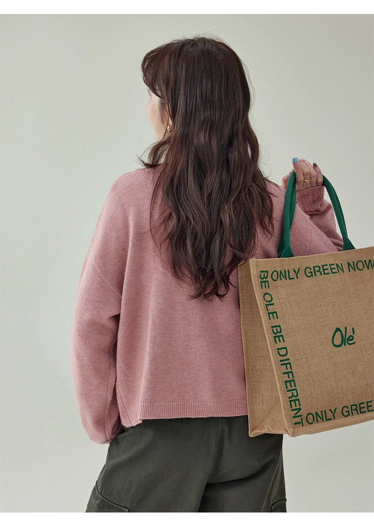 少女感粉紅花朵毛衣開襟女秋季新款寬鬆長袖上衣