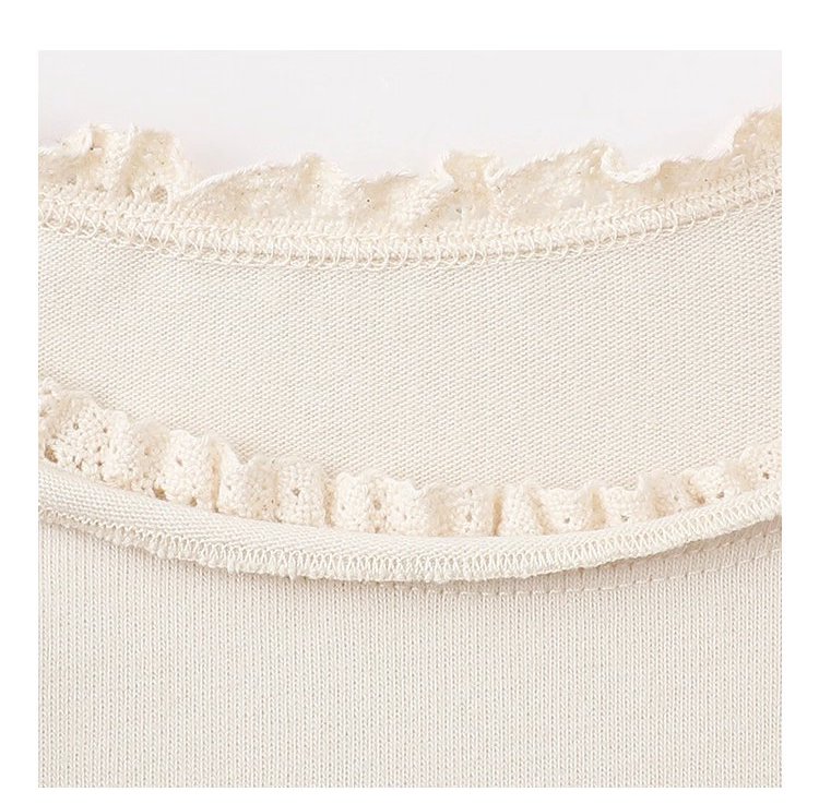 小眾花邊圓領長袖打底T恤女秋新款寬鬆純色上衣