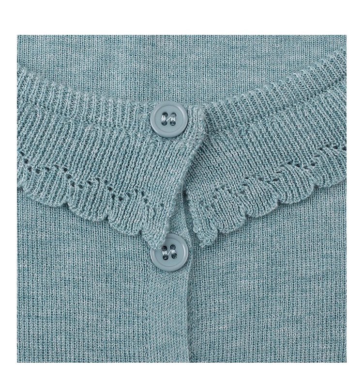 藍色圓領針織衫女秋季絕美短款修身長袖開襟衫上衣