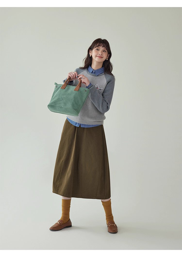 復古純色a字純棉半身裙女秋季新款後鬆緊花苞裙