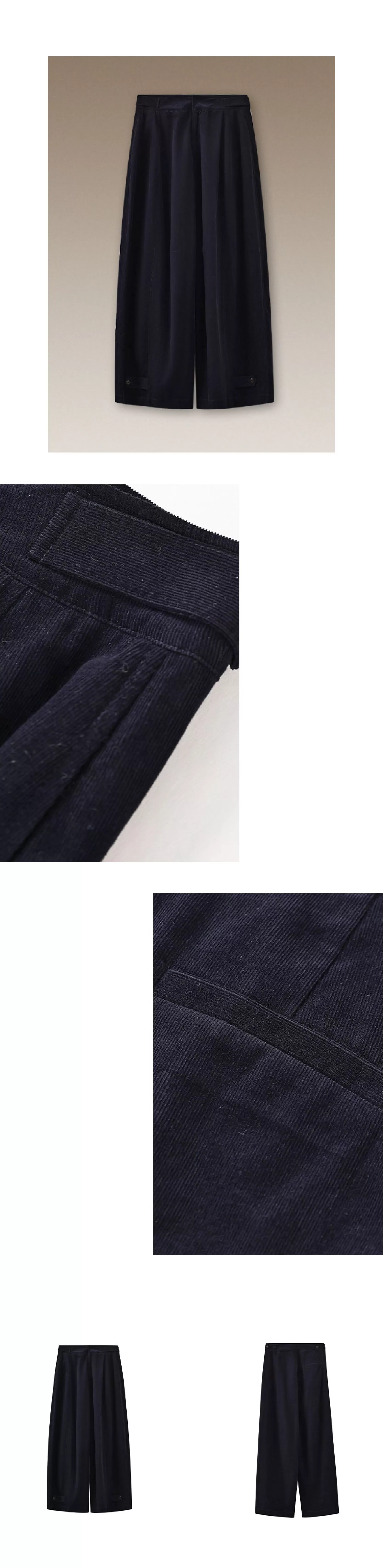 復古柔光細條100棉燈芯絨顯瘦高腰可調式腳口寬鬆長褲女