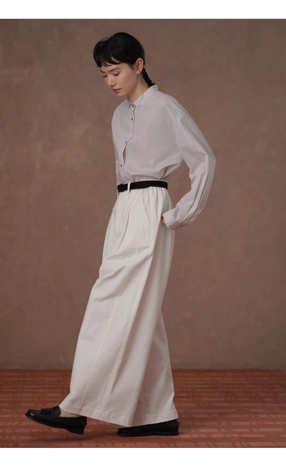 素描課堂藝術生襯衫小尖領設計細條紋寬鬆顯瘦通勤上衣