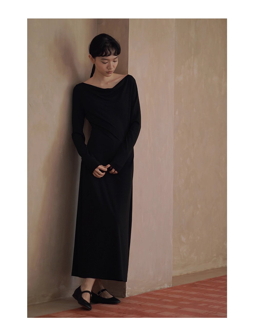 進階優雅巨顯瘦氣質蕩領彈性合身洋裝通勤長裙女