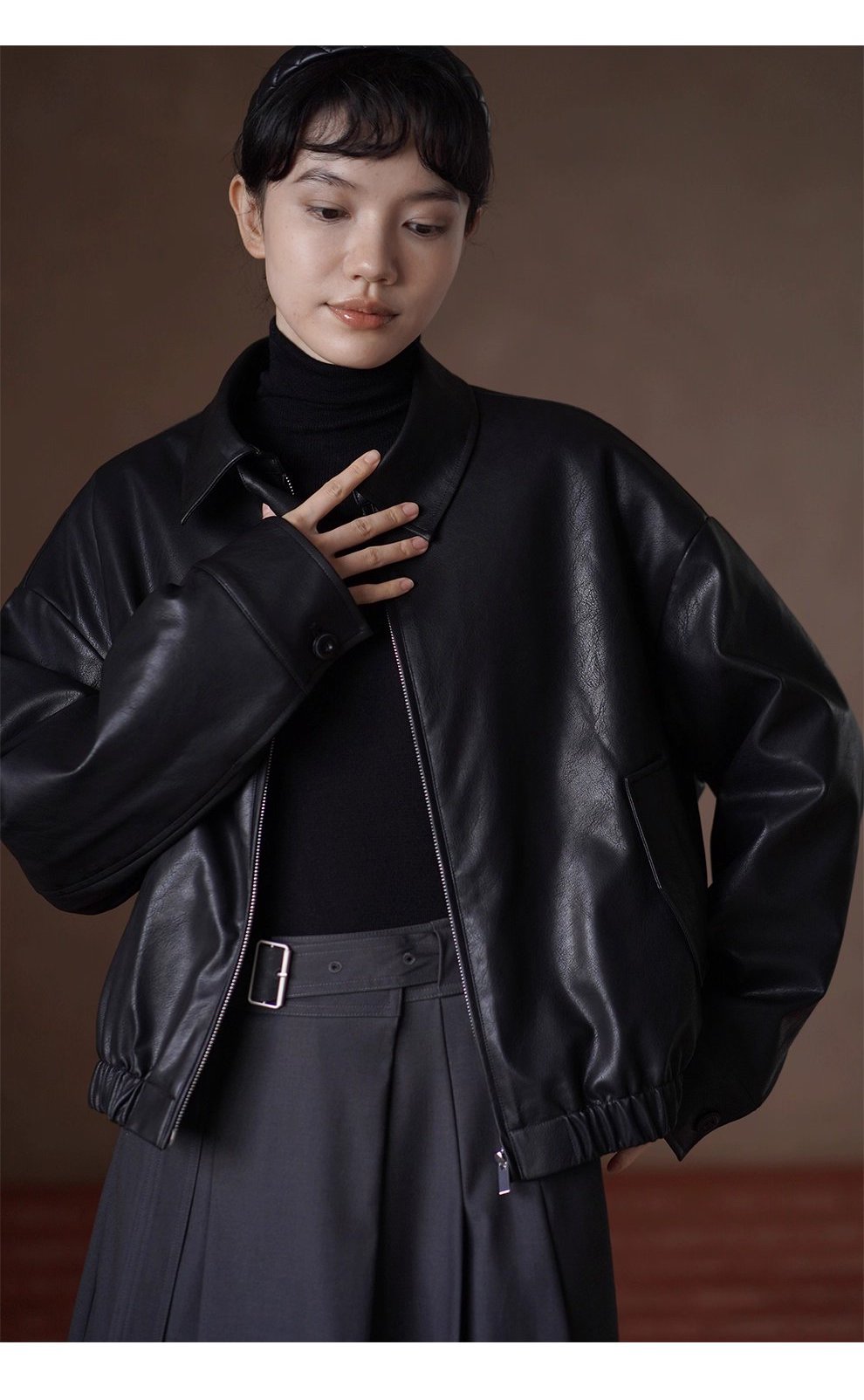 風度溫度並存寬鬆輪廓復古環保夾棉加厚保暖皮衣外套女