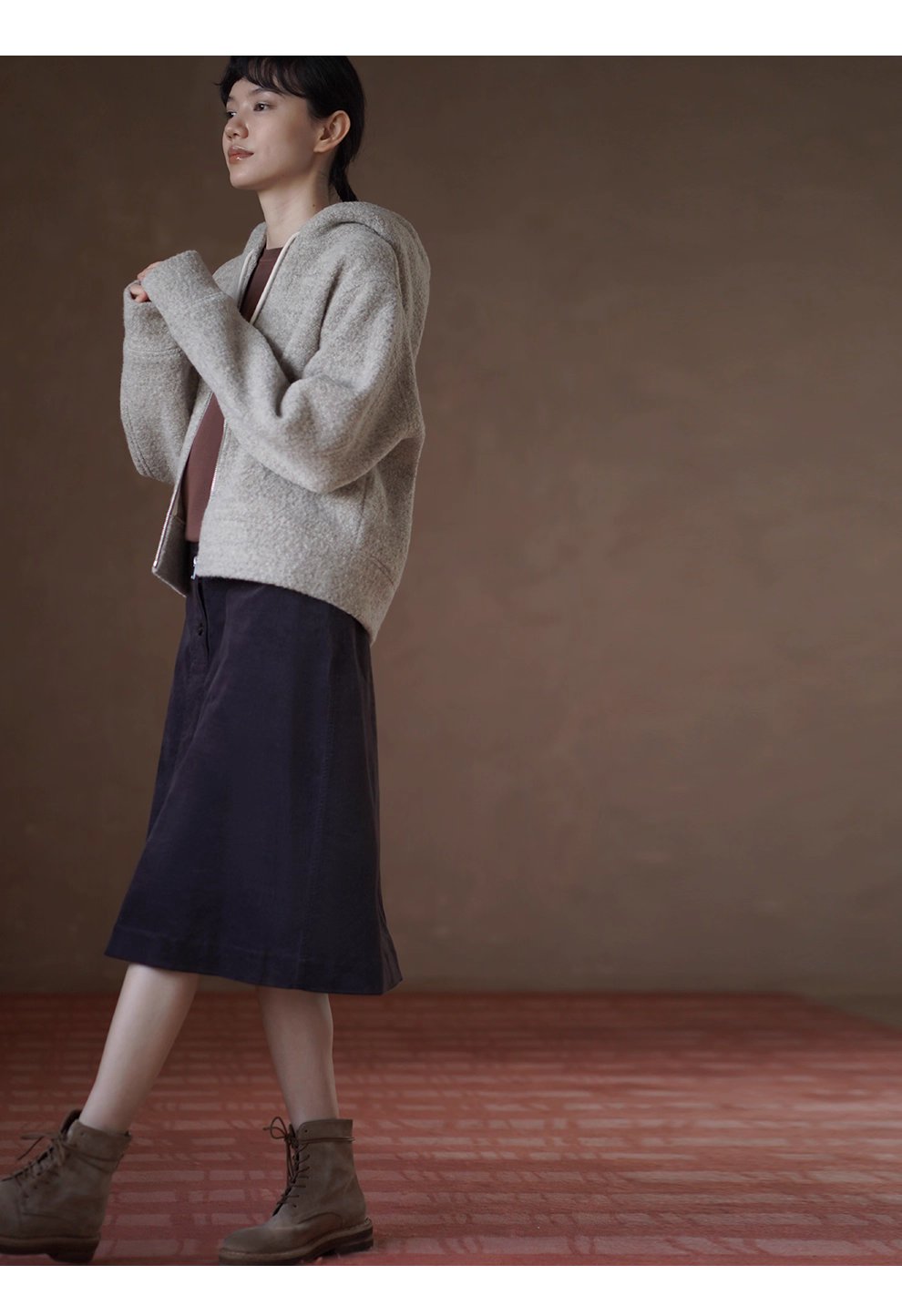 顆粒肌理絨感100綿羊毛輪廓休閒顯瘦連帽衛衣保暖外套女