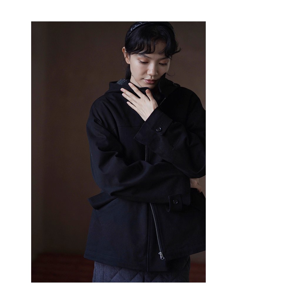 英倫學院撞色格紋連帽搖粒絨內裡加厚一手長夾克外套女