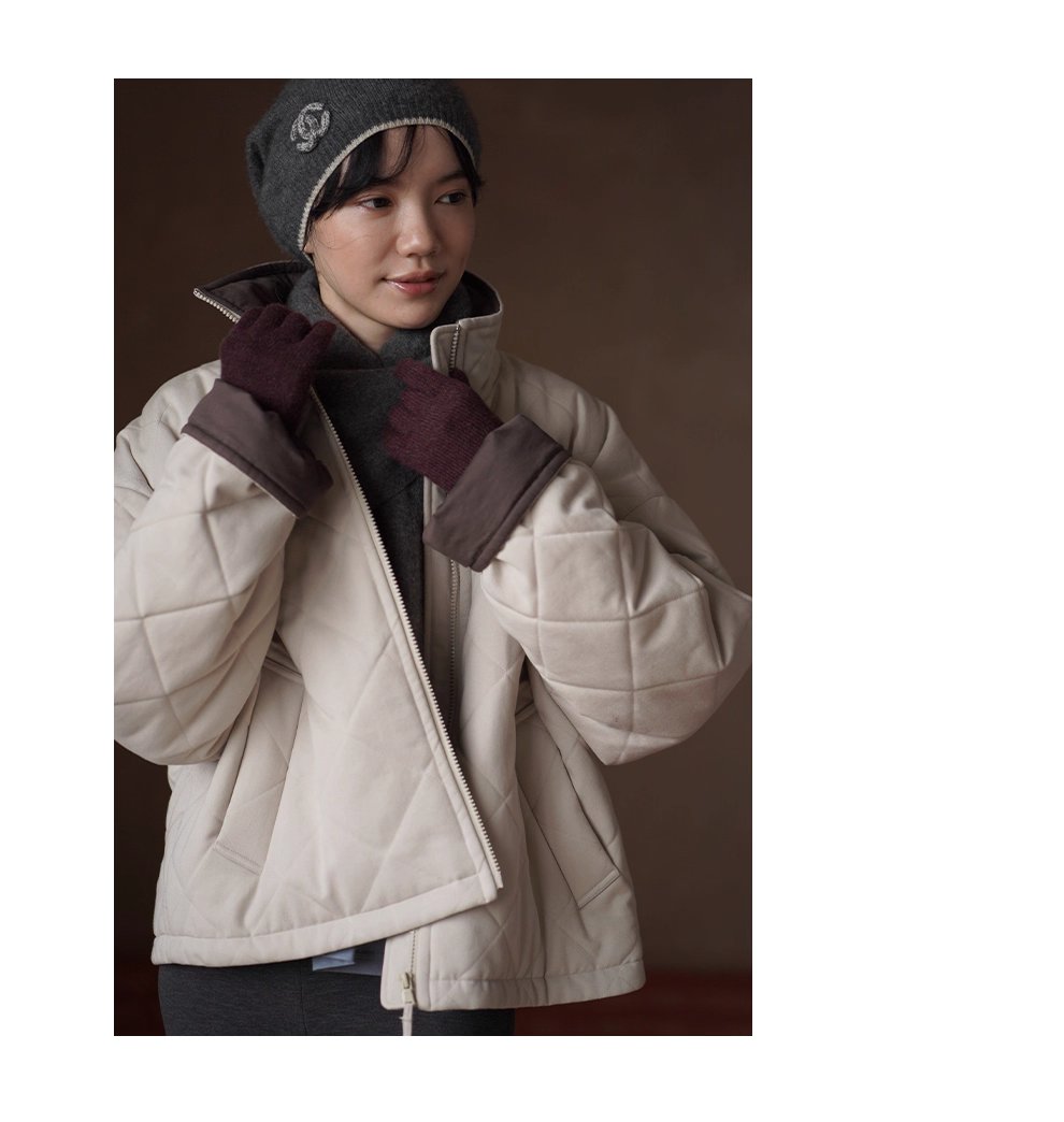 從容冬日保暖棉服立領廓形菱格絎線夾棉撞色顯瘦外套女