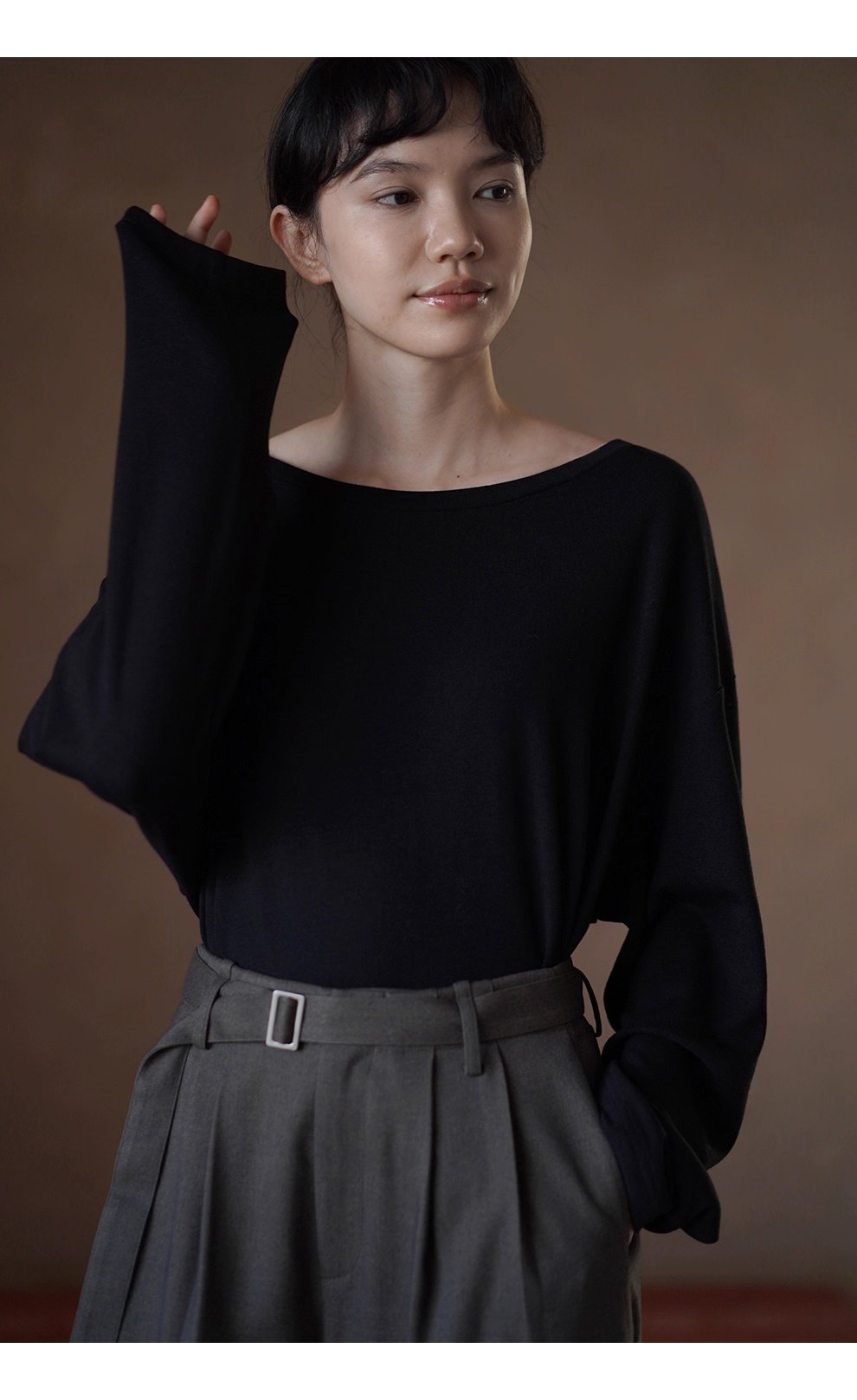 柔軟的慵懶感寬鬆無負擔船領內搭T恤垂感彈性顯瘦上衣女