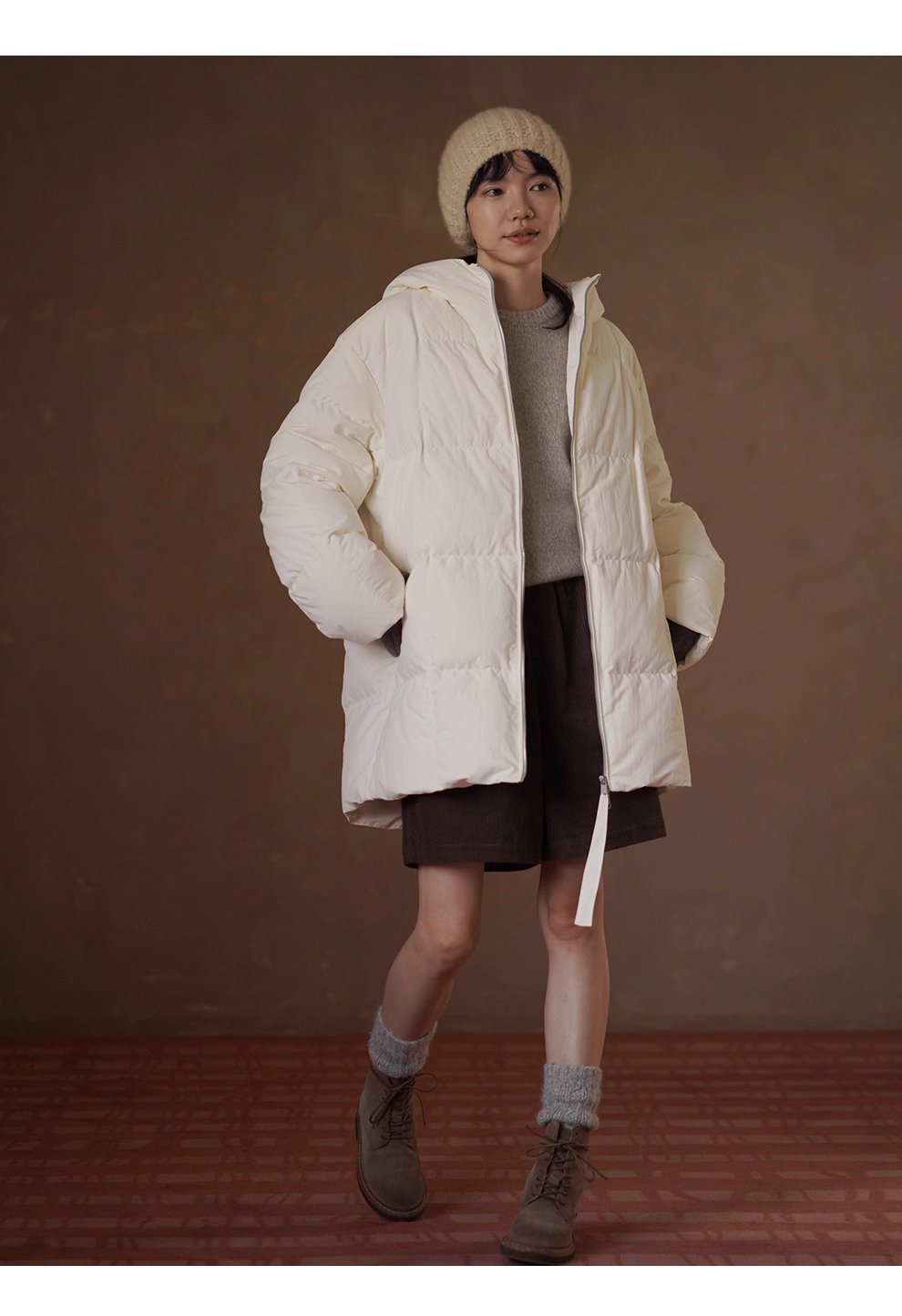 細膩如絲進口羊駝毛羊毛混紡柔軟蓬鬆圓領寬鬆顯瘦毛衣