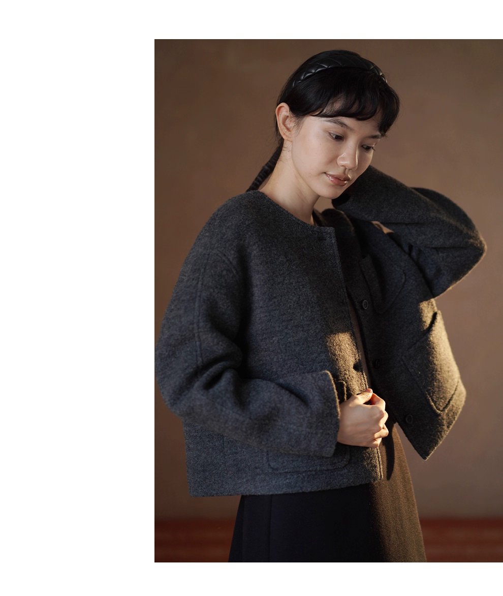 高克重高比例羊毛立絨毛呢外套短款圓領通勤顯瘦大衣女,高克重高比例羊毛立絨毛呢外套短款圓領通勤顯瘦大衣女,HBEW5097,高克重高比例羊毛立絨毛呢外套短款圓領通勤顯瘦大衣女,圓領排扣,羊毛混紡