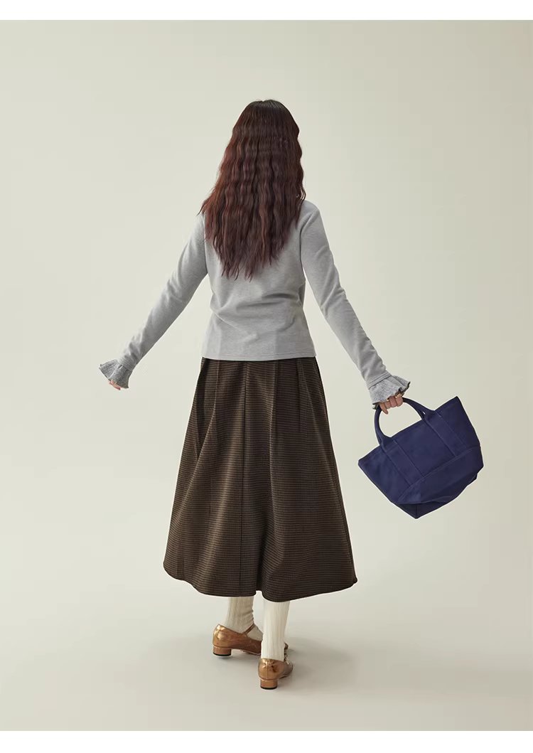 復古壓褶格紋高腰半身裙女25冬季新款a字中長裙,復古壓褶格紋高腰半身裙女25冬季新款a字中長裙,HBEW2031,復古壓褶格紋高腰半身裙女25冬季新款a字中長裙,復古格紋,高腰壓摺