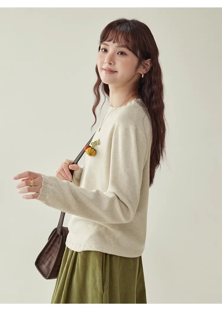 可愛胸針羊毛混紡針織衫女冬季新款慵懶長袖上衣,可愛胸針羊毛混紡針織衫女冬季新款慵懶長袖上衣,HBEW1154,可愛胸針羊毛混紡針織衫女冬季新款慵懶長袖上衣,童趣胸針,羊毛混紡