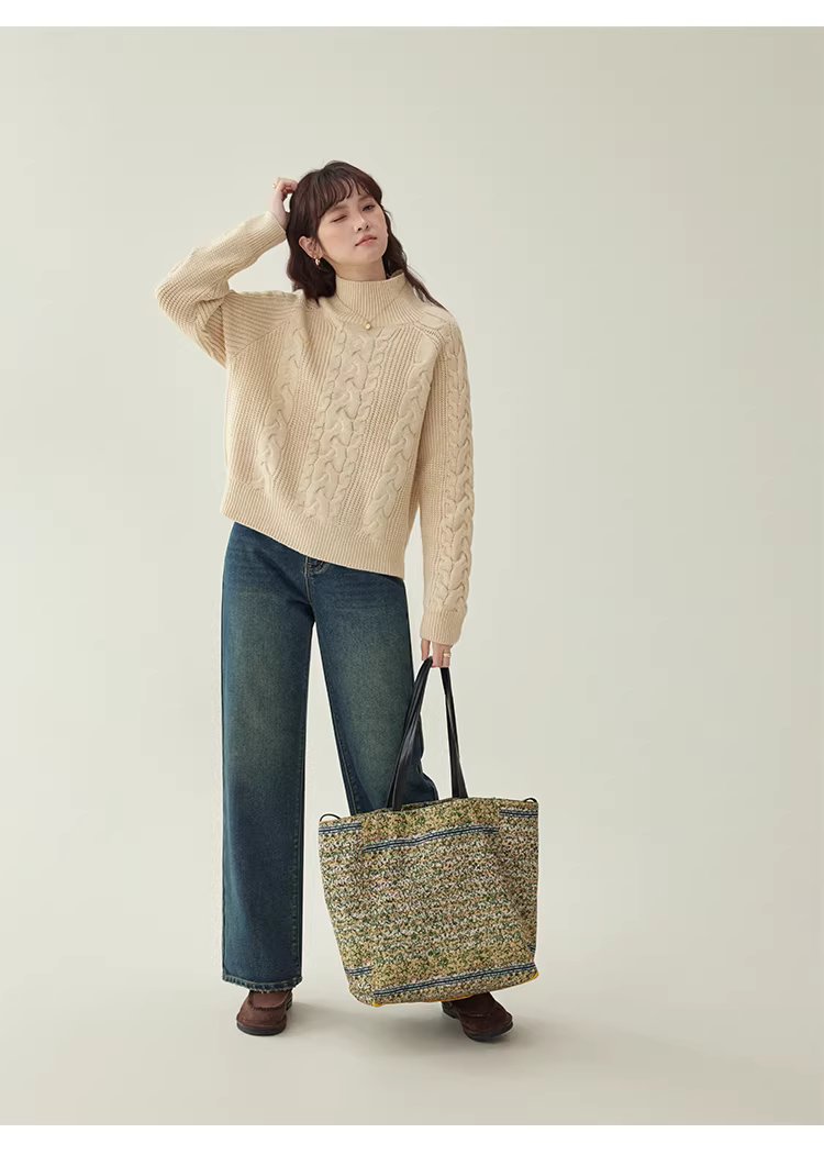 韓系杏色麻花高領毛衣女25冬季新款寬鬆長袖上衣,韓系杏色麻花高領毛衣女25冬季新款寬鬆長袖上衣,HBEW1156,韓系杏色麻花高領毛衣女25冬季新款寬鬆長袖上衣,高領毛衣,麻花針織