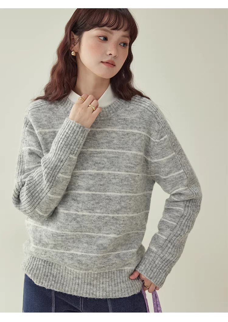 日繫條紋長袖羊毛絨毛衣女冬季新款通勤寬鬆上衣,日繫條紋長袖羊毛絨毛衣女冬季新款通勤寬鬆上衣,HBEW1158,日繫條紋長袖羊毛絨毛衣女冬季新款通勤寬鬆上衣,日系清新,羊毛混紡