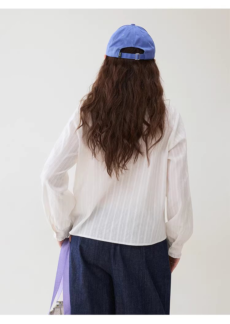 肌理感木耳邊娃娃領襯衫女春季新款純棉長袖上衣,肌理感木耳邊娃娃領襯衫女春季新款純棉長袖上衣,HBFS1003,肌理感木耳邊娃娃領襯衫女春季新款純棉長袖上衣,娃娃領,全棉面料