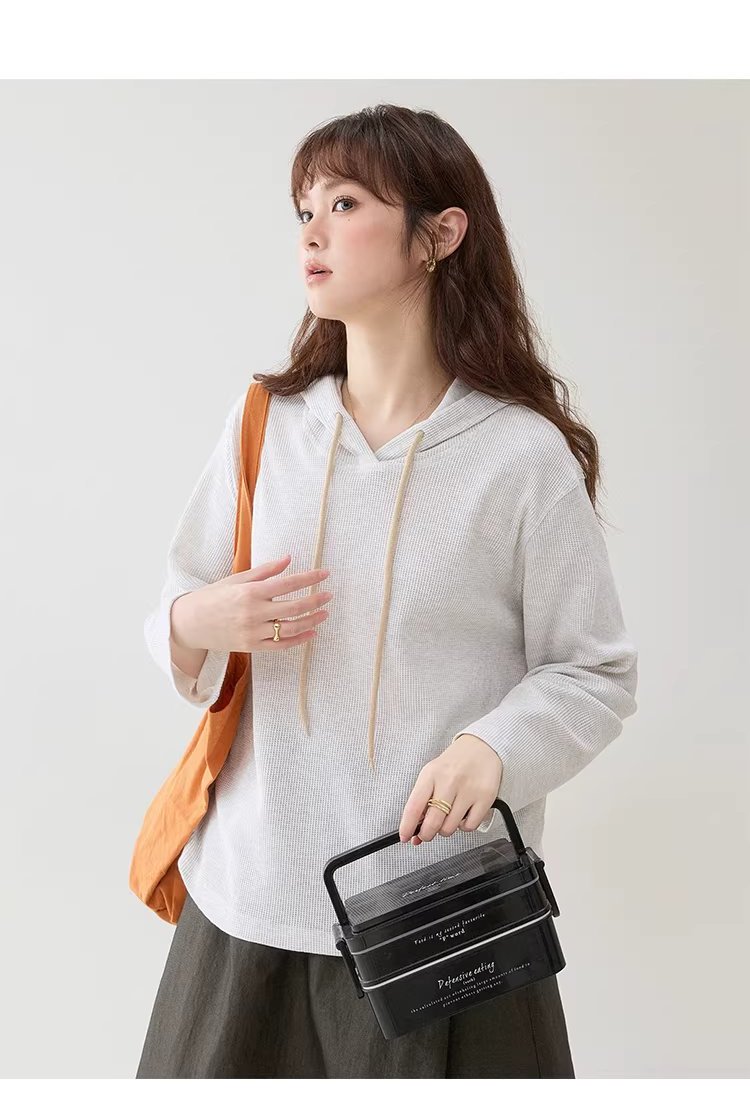 灰色華夫格連帽薄款T恤女春季新款通勤寬鬆上衣,灰色華夫格連帽薄款T恤女春季新款通勤寬鬆上衣,HBFS1004,灰色華夫格連帽薄款T恤女春季新款通勤寬鬆上衣,連帽上衣,華夫格