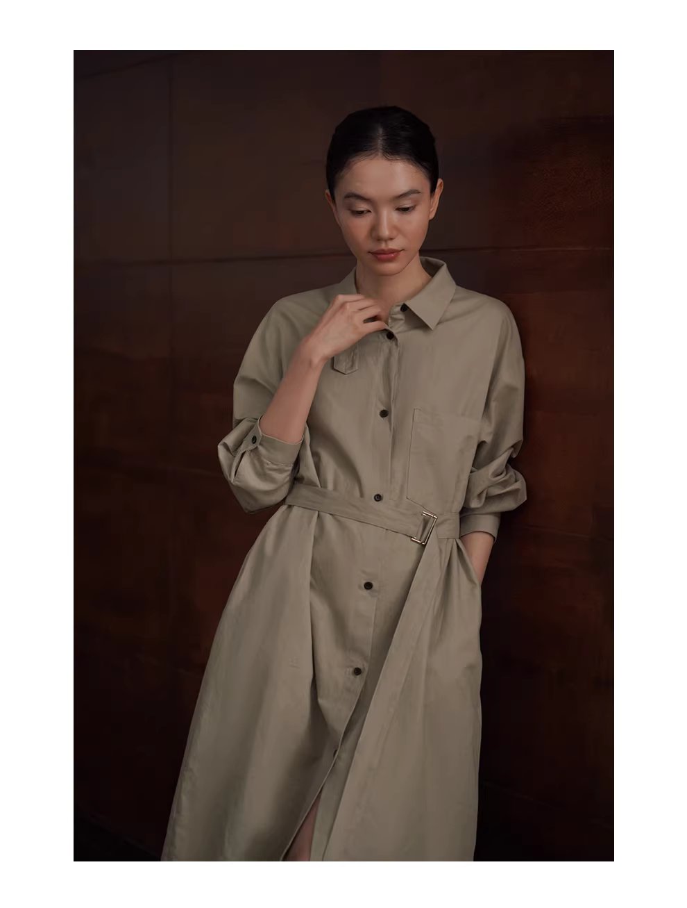 日常友善清透亞麻棉混紡襯衫領寬鬆H版型腰帶通勤洋裝,日常友善清透亞麻棉混紡襯衫領寬鬆H版型腰帶通勤洋裝,HBFS7003,日常友善清透亞麻棉混紡襯衫領寬鬆H版型腰帶通勤洋裝,通勤俐落,棉麻材質