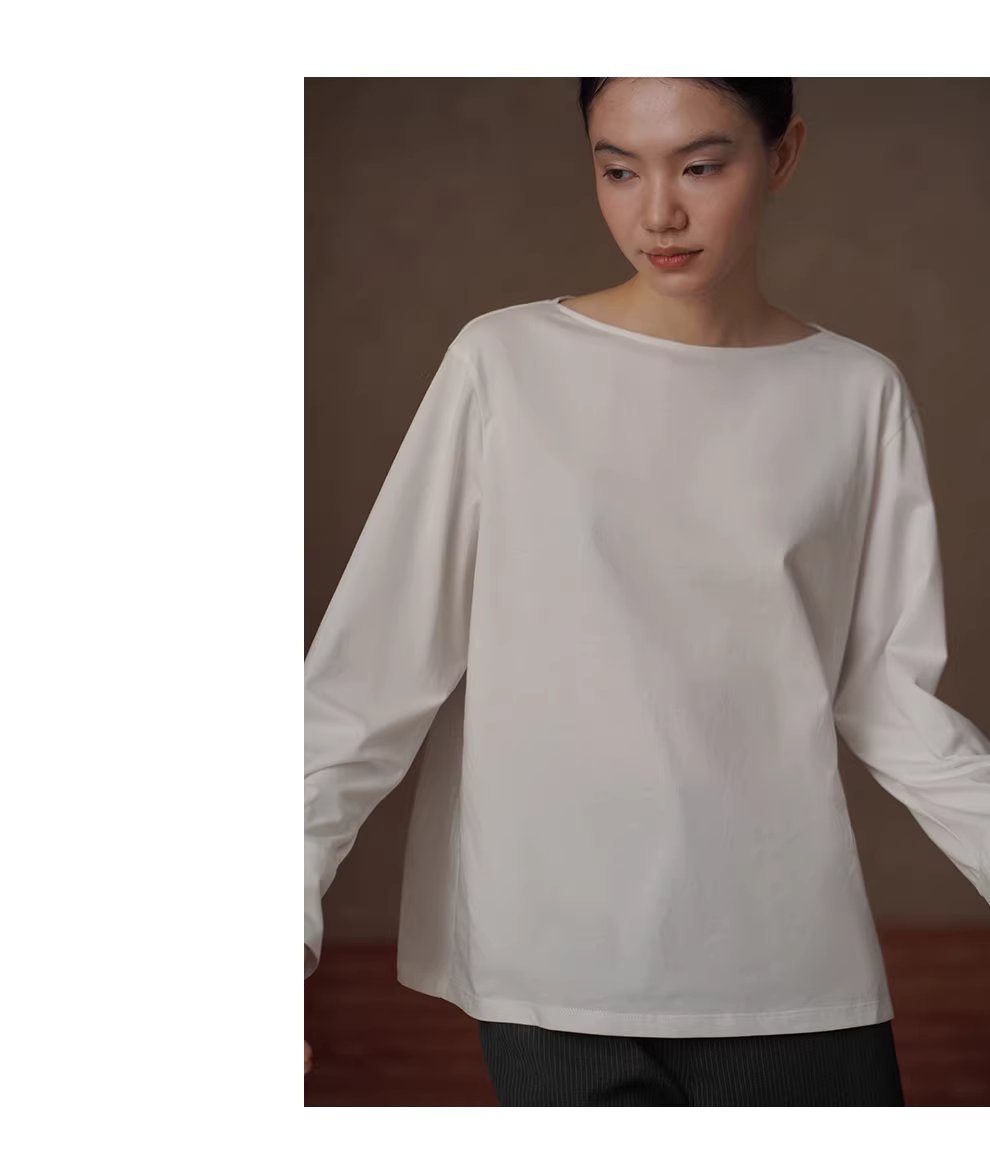 舒適高支棉基礎可單穿長袖後背分割落肩寬鬆顯瘦圓領T恤,舒適高支棉基礎可單穿長袖後背分割落肩寬鬆顯瘦圓領T恤,HBFS1022,舒適高支棉基礎可單穿長袖後背分割落肩寬鬆顯瘦圓領T恤,材質耐磨,版型修飾