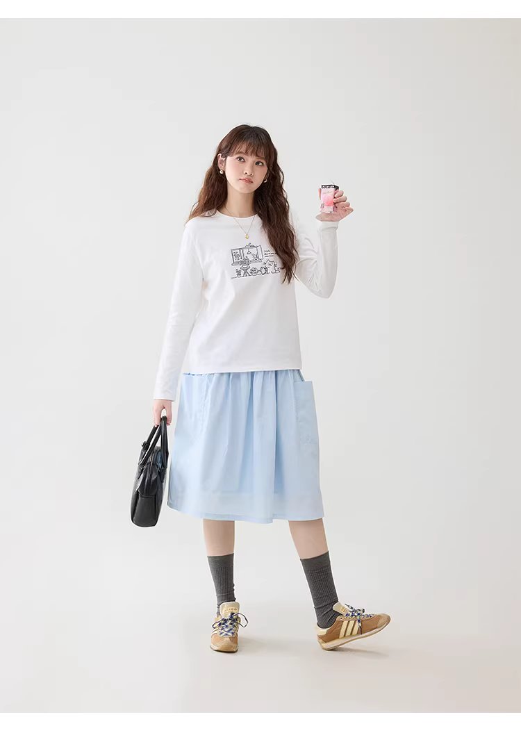 漫畫感線條圖案繡花T恤女春季新款純棉圓領上衣,漫畫感線條圖案繡花T恤女春季新款純棉圓領上衣,HBFS1030,漫畫感線條圖案繡花T恤女春季新款純棉圓領上衣,童趣印花,全棉面料