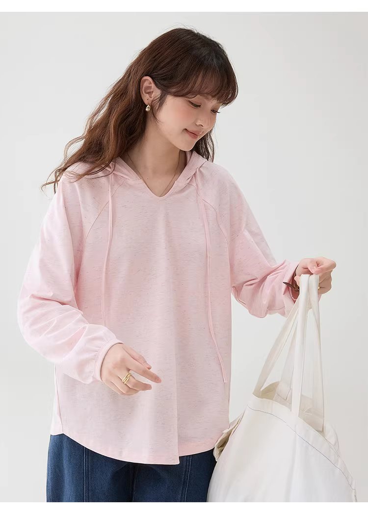 彩織小v領連帽插肩袖T恤女春季新款減齡寬鬆上衣,彩織小v領連帽插肩袖T恤女春季新款減齡寬鬆上衣,HBFS1035,彩織小v領連帽插肩袖T恤女春季新款減齡寬鬆上衣,V領連帽,寬鬆舒適