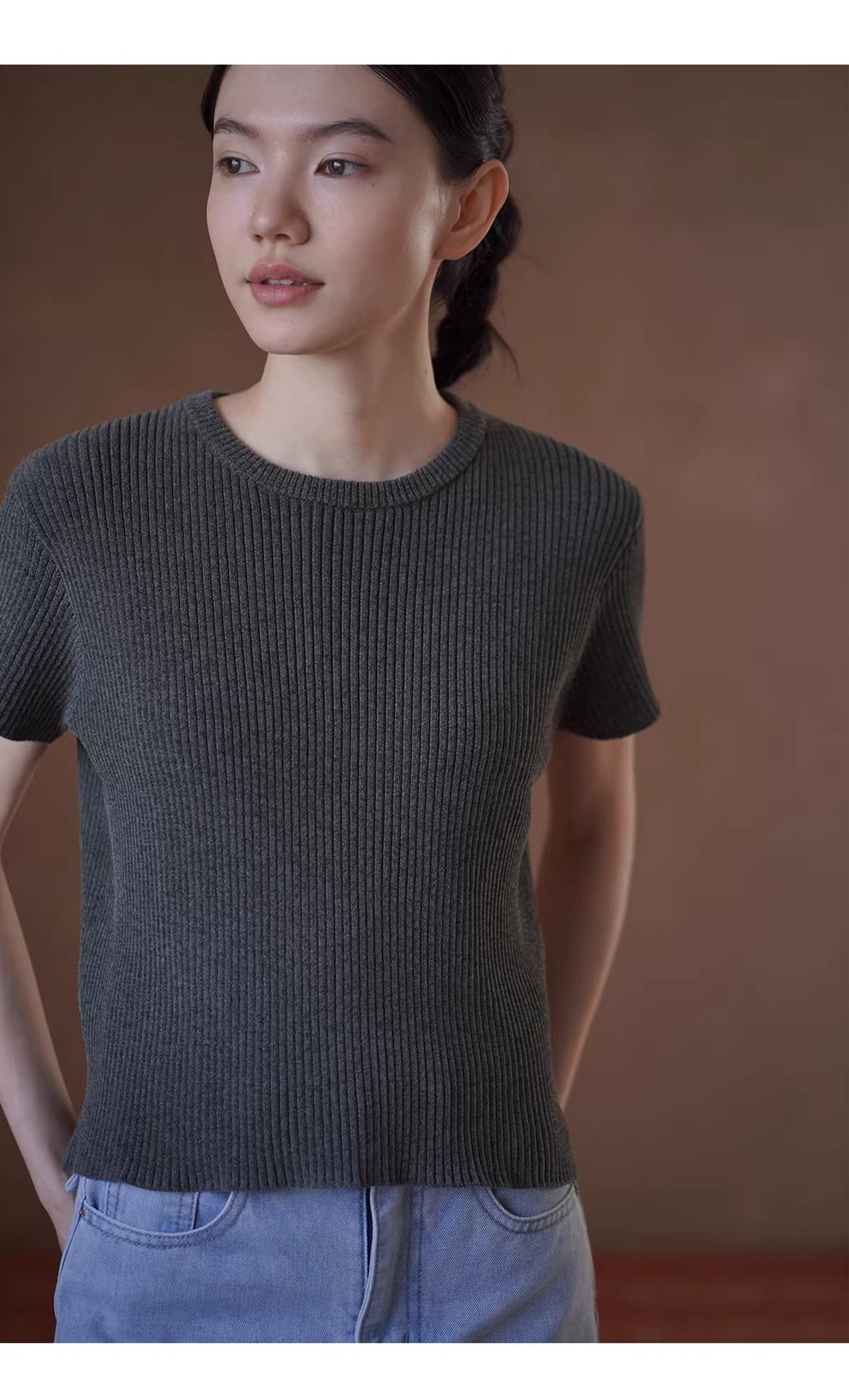 綿軟龍井酥雪尼爾紗線粗坑條肌理感短袖圓領彈力顯瘦T恤,綿軟龍井酥雪尼爾紗線粗坑條肌理感短袖圓領彈力顯瘦T恤,HBFS1036,綿軟龍井酥雪尼爾紗線粗坑條肌理感短袖圓領彈力顯瘦T恤,軟糯親膚,坑條彈性