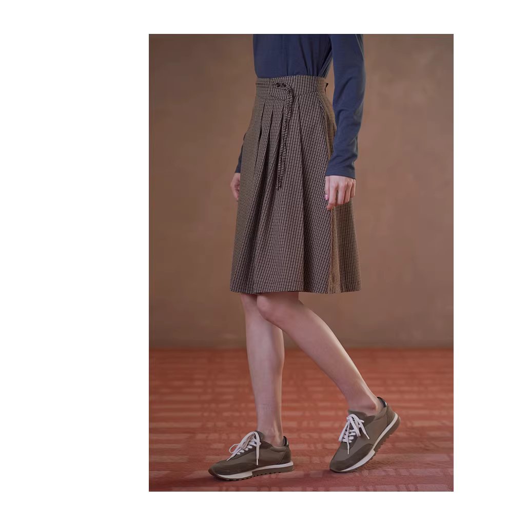 威爾斯學院格紋可調式腰節不規則百褶設計高腰A字裙,威爾斯學院格紋可調式腰節不規則百褶設計高腰A字裙,HBFS2009,威爾斯學院格紋可調式腰節不規則百褶設計高腰A字裙,透氣柔軟,調節腰頭