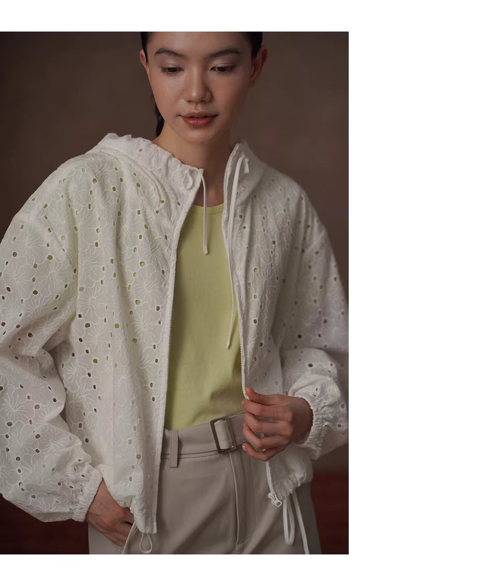 訂製立體鏤空繡100棉透氣寬鬆顯瘦長袖連帽休閒外套女,訂製立體鏤空繡100棉透氣寬鬆顯瘦長袖連帽休閒外套女,HBFS5009,訂製立體鏤空繡100棉透氣寬鬆顯瘦長袖連帽休閒外套女,鏤空繡花,全棉親膚