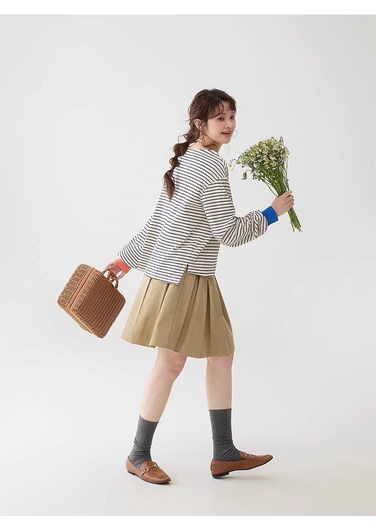 撞色條紋燈籠袖純棉T恤女春季新款寬鬆百搭上衣,撞色條紋燈籠袖純棉T恤女春季新款寬鬆百搭上衣,HBFS1042,撞色條紋燈籠袖純棉T恤女春季新款寬鬆百搭上衣,撞色拼接,全棉面料