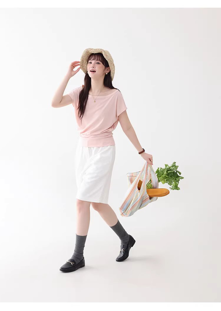 一字領收腰顯瘦寬鬆T恤女夏季新款粉紅短袖上衣,一字領收腰顯瘦寬鬆T恤女夏季新款粉紅短袖上衣,HBFS1052,一字領收腰顯瘦寬鬆T恤女夏季新款粉紅短袖上衣,青春休閒,天絲混棉