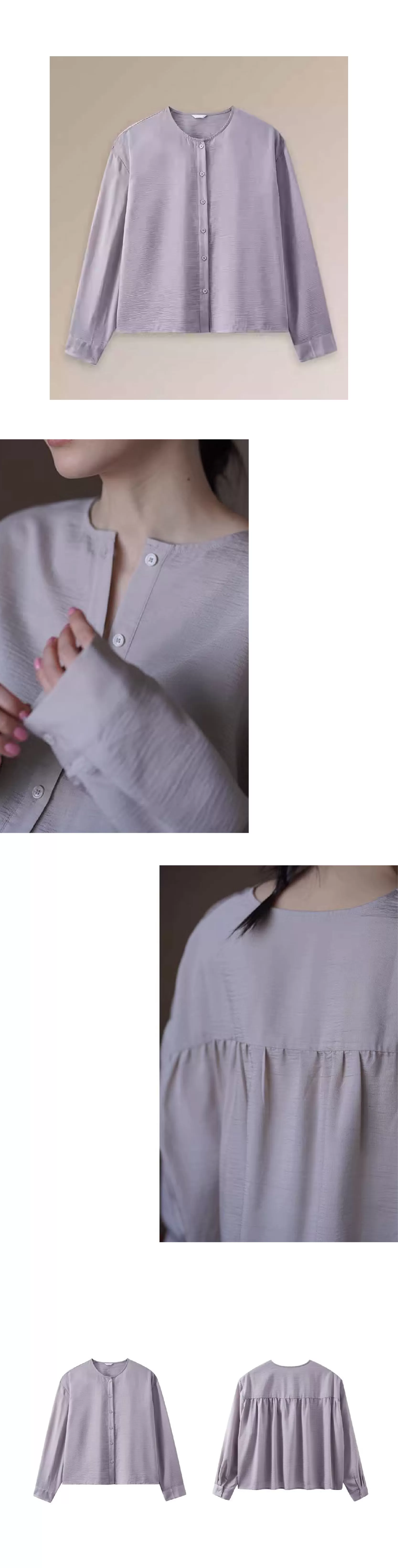 白櫻裊裊微亮光澤肌理感寬鬆顯瘦圓領通勤簡約長袖襯衫,白櫻裊裊微亮光澤肌理感寬鬆顯瘦圓領通勤簡約長袖襯衫,HBFS1058,白櫻裊裊微亮光澤肌理感寬鬆顯瘦圓領通勤簡約長袖襯衫,圓領排扣,親膚柔軟