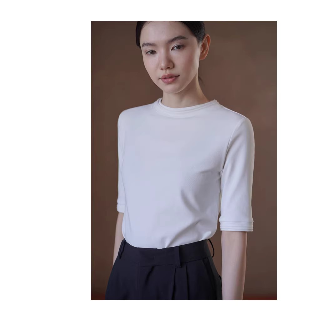 精緻加持舒適線上塔克線圓領合身彈性中袖通勤顯瘦T恤女,精緻加持舒適線上塔克線圓領合身彈性中袖通勤顯瘦T恤女,HBFS1063,精緻加持舒適線上塔克線圓領合身彈性中袖通勤顯瘦T恤女,內搭單穿,親膚透氣