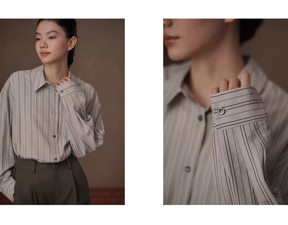 清冷淡人氛圍透氣品質色織條紋寬鬆垂感顯瘦長袖襯衫女,清冷淡人氛圍透氣品質色織條紋寬鬆垂感顯瘦長袖襯衫女,HBFS1064,清冷淡人氛圍透氣品質色織條紋寬鬆垂感顯瘦長袖襯衫女,挺版抗皺,寬鬆落肩