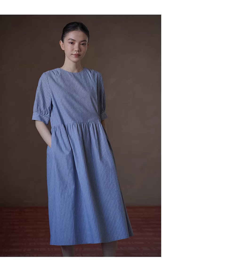 海上環遊記洋裝清新顯瘦豎條紋圓領短袖遮肉長裙,海上環遊記洋裝清新顯瘦豎條紋圓領短袖遮肉長裙,HBFS7023,海上環遊記洋裝清新顯瘦豎條紋圓領短袖遮肉長裙,純棉親膚,簡約慵懶