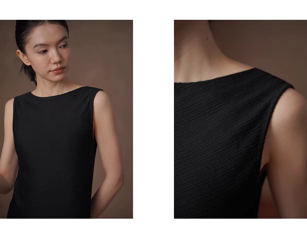 超模氣質洋裝顯瘦斜紋肌理圓領直筒合身無袖小黑裙女,超模氣質洋裝顯瘦斜紋肌理圓領直筒合身無袖小黑裙女,HBFS7026,超模氣質洋裝顯瘦斜紋肌理圓領直筒合身無袖小黑裙女,微彈柔滑,一字領剪裁