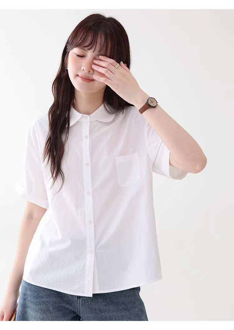日系白色純棉短袖襯衫女夏季新款基本款寬鬆上衣,日系白色純棉短袖襯衫女夏季新款基本款寬鬆上衣,HBFS1084,日系白色純棉短袖襯衫女夏季新款基本款寬鬆上衣,日系清新,全棉面料