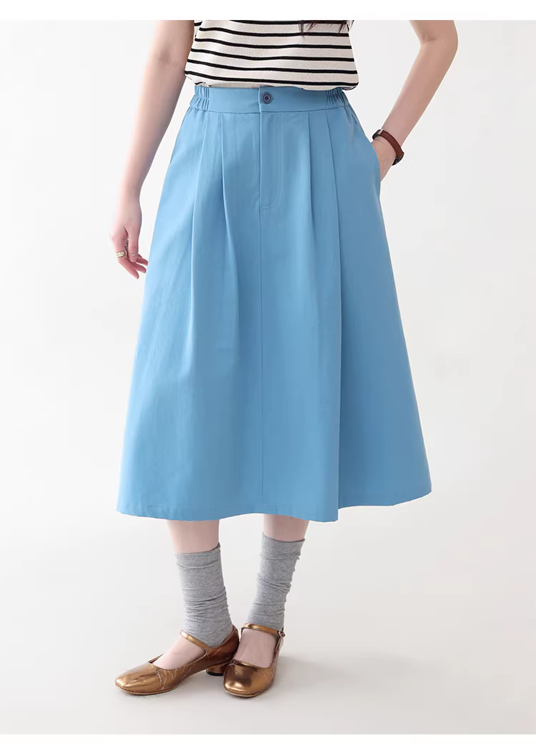 藍色側邊收腰口袋半身裙女夏新款壓褶中長裙傘裙,藍色側邊收腰口袋半身裙女夏新款壓褶中長裙傘裙,HBFS2016,藍色側邊收腰口袋半身裙女夏新款壓褶中長裙傘裙,高腰壓摺,傘狀長裙