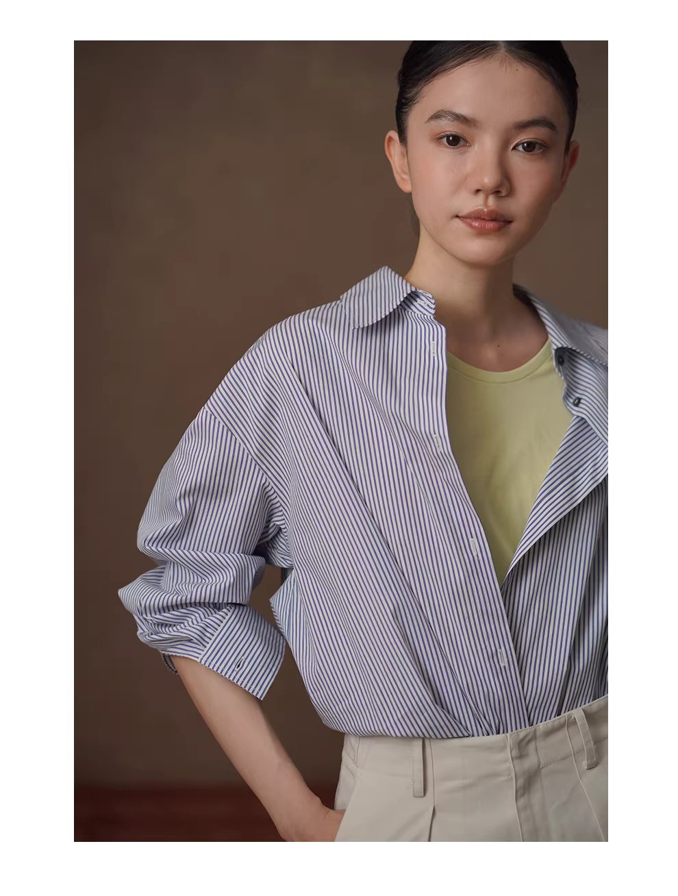 清新法式藍白條紋親膚棉感通勤寬鬆顯瘦疊穿翻領襯衫女,清新法式藍白條紋親膚棉感通勤寬鬆顯瘦疊穿翻領襯衫女,HBFS1093,清新法式藍白條紋親膚棉感通勤寬鬆顯瘦疊穿翻領襯衫女,親敷不易皺,版型俐落