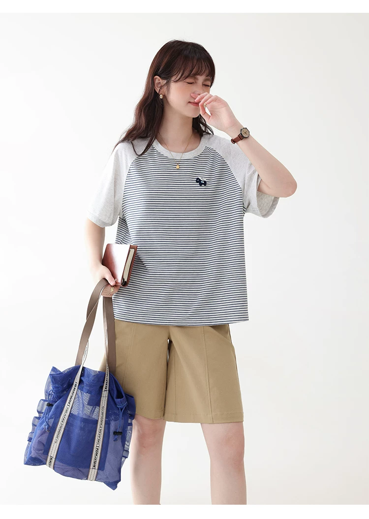 日繫條紋插肩袖小馬T恤女夏季新款寬鬆顯瘦上衣,HBFS1101,日繫條紋插肩袖小馬T恤女夏季新款寬鬆顯瘦上衣,橫紋設計,寬鬆舒適,插肩袖