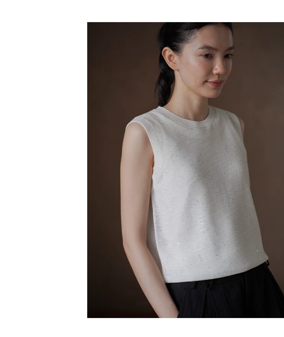 撲閃呼吸感超爽竹節麻珠片夾花肌理針織顯瘦通勤背心女,撲閃呼吸感超爽竹節麻珠片夾花肌理針織顯瘦通勤背心女,HBFS1140,撲閃呼吸感超爽竹節麻珠片夾花肌理針織顯瘦通勤背心女,細閃亮片,薄款針織