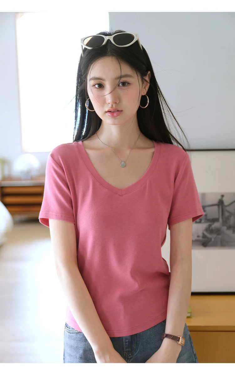 胖mm大尺碼女裝基本款V領短袖T恤夏裝女多巴胺穿搭玫紅色上衣,胖mm大尺碼女裝基本款V領短袖T恤夏裝女多巴胺穿搭玫紅色上衣,HBFS1166,胖mm大尺碼女裝基本款V領短袖T恤夏裝女多巴胺穿搭玫紅色上衣,V領造型,舒適好穿