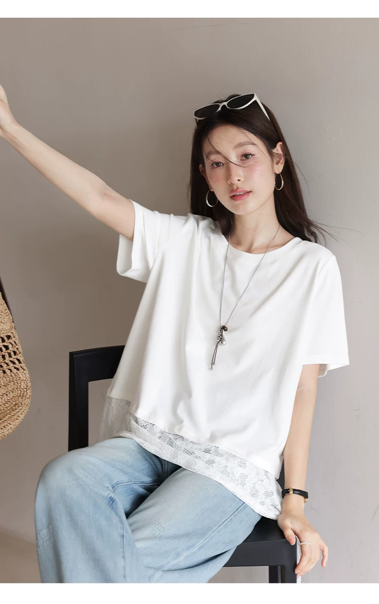 大尺碼胖mm寬鬆白色短袖T恤女2026新款夏季蕾絲拼接綁帶上衣,大尺碼胖mm寬鬆白色短袖T恤女2026新款夏季蕾絲拼接綁帶上衣,HBFS1247,大尺碼胖mm寬鬆白色短袖T恤女2026新款夏季蕾絲拼接綁帶上衣,中大尺碼,蕾絲拼接