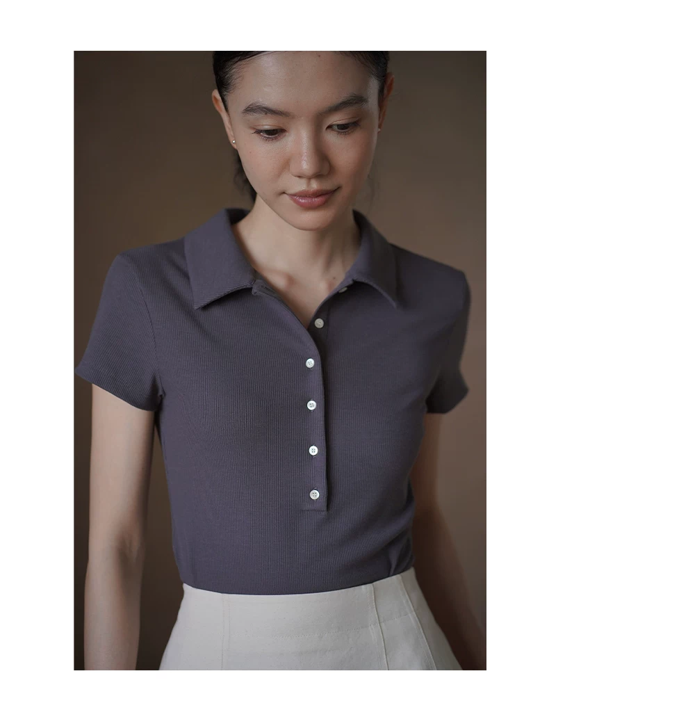 高支親膚彈性Polo領上衣合身顯瘦正肩短袖半開門襟T恤女,高支親膚彈性Polo領上衣合身顯瘦正肩短袖半開門襟T恤女,HBFS1378,高支親膚彈性Polo領上衣合身顯瘦正肩短袖半開門襟T恤女,開襟排釦,彈性親膚