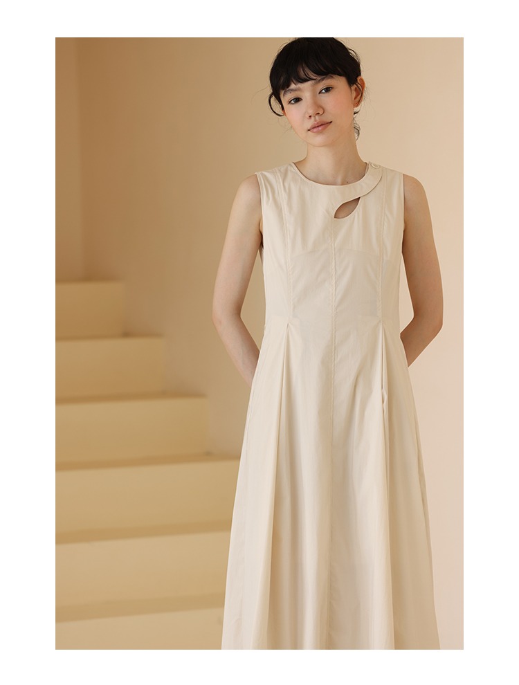 弗洛倫塞少女小眾設計無袖休閒顯瘦肌理連身裙洋裝