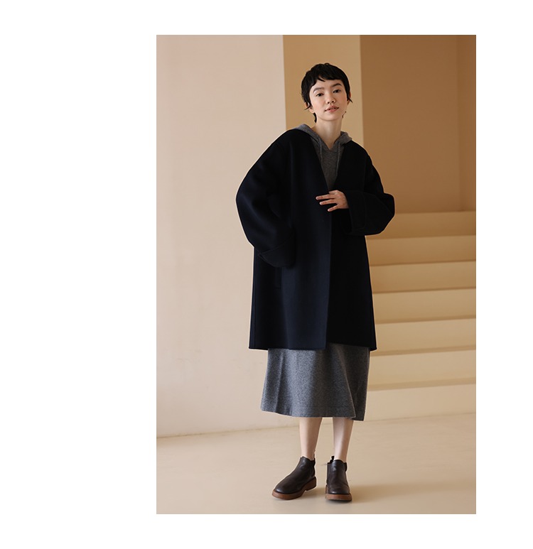 進口超細100%美利奴羊毛連帽寬鬆針織連身裙洋裝