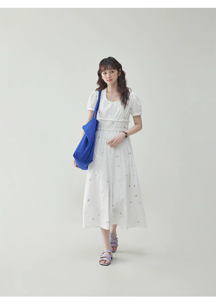 白色花邊純棉碎花洋裝女夏季新款收腰a字中裙