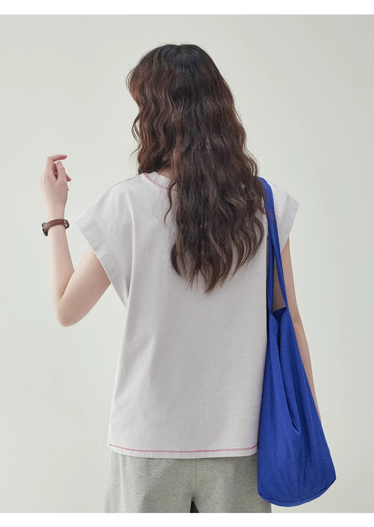 少女感小狗印花無袖純棉t卹女夏季減齡寬鬆上衣