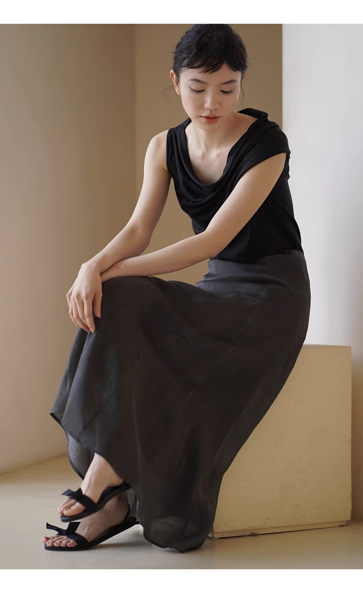 鬆弛美學雕塑感不規則袖口設計蕩領顯瘦氣質通勤上衣女